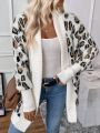 SHEIN LUNE Leopard Pattern Contrast Trim Batwing Sleeve Duster Cardigan