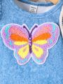 Baby Girl Imitation Denim Digital Print Small Flying Sleeves Butterfly Patch Embroidered Dress Spring And Summer Comfortable And Cute Street Sweet And Fashionable