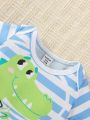 SHEIN Baby Boys' Crocodile Pattern Striped Romper & Hat Set