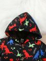 Baby Boy Letter & Dinosaur Print Teddy Lined Hooded Coat