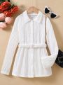 SHEIN Kids FANZEY Texture Blouse With Belt