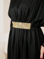 SHEIN Najma Women's Vintage Black Rhinestone Belted Long Shirt