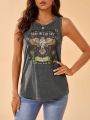 SHEIN Tall Women's Sleeveless Vest Top With Owl & Letter Print