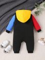 Baby Boy Colorblock Zip Up Hooded Jumpsuit