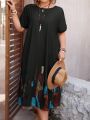 Plus Size Women'S Printed Batwing Sleeve Maxi Dress