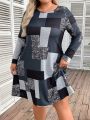 EMERY ROSE Plus Size Color Block Long Sleeve Dress