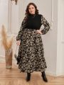 SHEIN Clasi Plus Size Women's Stand Collar Lantern Sleeve Printed Dress