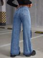 SHEIN ICON Women'S Cargo Denim Wide Leg Pants