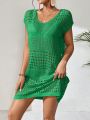 SHEIN Swim BohoFeel 1pc Solid Color Knitted Cover Up Dress