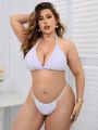 SHEIN Swim Chicsea Plus Size Women'S Halterneck Lace-Up Swimsuit 3-Piece Suit