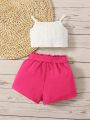 SHEIN Baby Girl'S Sports Casual Ribbed Tank Top & Shorts Set