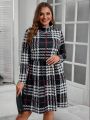 SHEIN LUNE Plus Size Plaid Stand Collar Dress