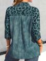 Plus Size Leopard Pattern Pocket Front Lapel Shirt