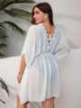 SHEIN Swim Vcay Plus Size Women'S Lace Splicing Batwing Sleeve Cover Up Dress