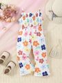 Baby Girls' Floral Printed Shirred Design Cami Jumpsuit