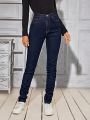 SHEIN LUNE Solid Color Stacked Jeans