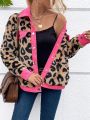 SHEIN LUNE Leopard Print Drop Shoulder Teddy Jacket