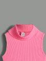 SHEIN Kids EVRYDAY 3pcs/Set Knit Ribbed Turtleneck Casual Vest, For Tween Girls