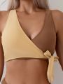 SHEIN Swim Basics Color Block Wrap Around Bikini Top