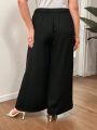 Plus Size Solid Color Wide Leg Pants With Button Detailing