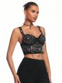 SHEIN BAE Women's Sleeveless Top Decorated With Rhinestone And Pearl Beads