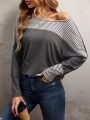 SHEIN LUNE Batwing Sleeve Striped T-shirt