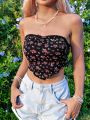 SHEIN WYWH Holiday Floral Lace Splice Tube Top For Women