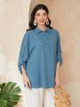 SHEIN Mulvari Women'S Roll-Up Sleeve Shirt