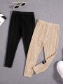 SHEIN Young Girl Street Style Solid Color 2pcs Pack Skinny Leggings