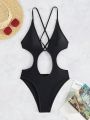 SHEIN Swim SXY Solid Color Hollow Out One Piece Swimsuit