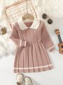 Baby Girls' Cable Knit Pleated Sweater Dress For Winter