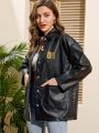 Women's Pu Jacket With Letter Prints