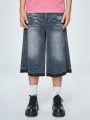 ROMWE Street Life Guys Frayed Hem Washed Denim Mid Shorts