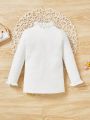 Baby Girls' Casual Comfortable Half-high Collar Sweater With Ruffle Trim, Fashionable And Versatile