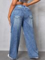 Plus Size Women's High Rise Distressed Straight Leg Jeans