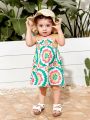 SHEIN Baby Girl Summer Holiday Floral Print Patchwork Spaghetti Strap Dress