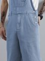 Manfinity Hypemode 1pc Men's Adjustable Shoulder Strap Denim Jumpsuit With Slanted Pockets