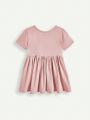 Cozy Cub Baby Girls' Solid Color Round Neck Short Sleeve A-Line Dress With Waistband, 2pcs/Set