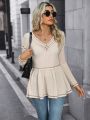 SHEIN LUNE V-Neck Cinching Waist Long Sleeve T-Shirt