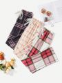 3pcs Plaid Lace Up Sleep Shorts