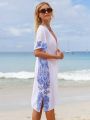 SHEIN Swim BohoFeel Women'S Floral Print Split Mesh Kimono Cover Up