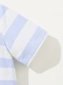 SHEIN Newborn Baby Boys' Striped Round Neck Short Sleeve Romper Bodysuit 2pcs/Set