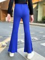 SHEIN Tween Girls Solid Color Flared Pants With Slits