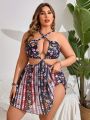 SHEIN Swim Vcay Women's Plus Size Floral Print Cutout Cross Front One Piece Swimsuit