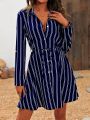 Random Striped Pattern Shirt Dress