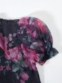 SHEIN Kids SUNSHNE Girls' (Big) Hollow Out Flower Print Romantic Dress