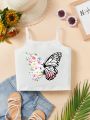 Girls' Casual Flower & Butterfly Printed Camisole Top For Summer