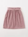 SHEIN Kids EVRYDAY Tween Girl Paperbag Waist Belted Button Front Skirt