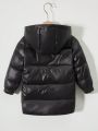 Baby Boys' Casual Zipper Front Hooded Padded Jacket For Autumn And Winter Outdoor Activities
