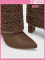 Cuccoo Everyday Collection Women Point Toe Chunky Heeled Classic Boots, Elegant Outdoor Fluffy Boots